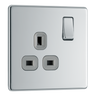 BG FPC21G Nexus Screwless Flat-Plate Single Switched Plug Socket Polished Chrome Grey Insert 13A by British General (BG-FPC21G-Shopify-SA_1)