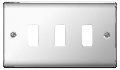 BG Nexus GNPC3 Grid Polished Chrome 3 Gang Front Plate by British General (BG-GNPC3-1)