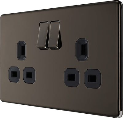 BG FBN22B Nexus Screwless Flat-Plate Double Switched Plug Socket 13A by British General (BG-FBN22B)