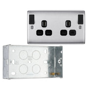 BG Nexus Brushed Steel 13A 2G DP Outboard Switched Socket NBS22DPOBB with 35mm Steel Back Box