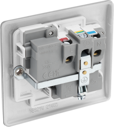 BG NBS21W Nexus Metal Brushed Steel 1 Gang 13A Switched Socket - White Insert