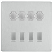 BG Screwless Brushed Steel 8 Gang Switch 4x Trailing Edge LED Dimmer 4x 2Way Custom Switch by British General (BG-SCRL-BS-8G-CUSTOM-4x-Dimmer-4x-2WAY)