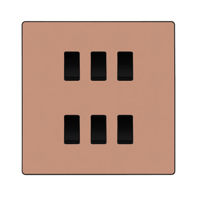 BG Evolve Polished Copper 6 Gang Custom Grid Light Switch with Back Box Included by British General (BG-Evolve-PC-6G-CUSTOM-LIGHT-SWITCH)