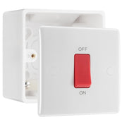 BG Nexus 1 Gang 45A 2 Pole Cooker Switch White & 50mm Pattress Back Box by British General (BG-875+877)