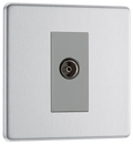 BG FBS62 Flatplate Screwless Isolated Co-axial Socket, 1 Gang Brushed Steel - Grey Insert