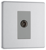 BG FBS62 Flatplate Screwless Isolated Co-axial Socket, 1 Gang Brushed Steel - Grey Insert by British General (BG-FBS62)