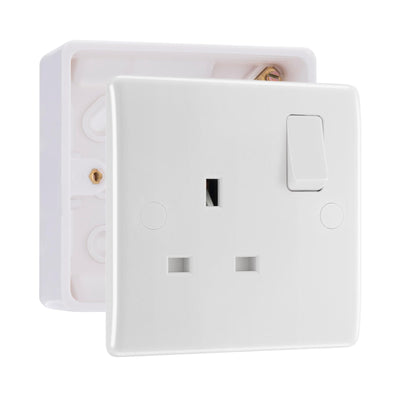 BG Nexus 13A 1 Pole Switched Socket White & 32mm Pattress Back Box by British General (BG-821+891)