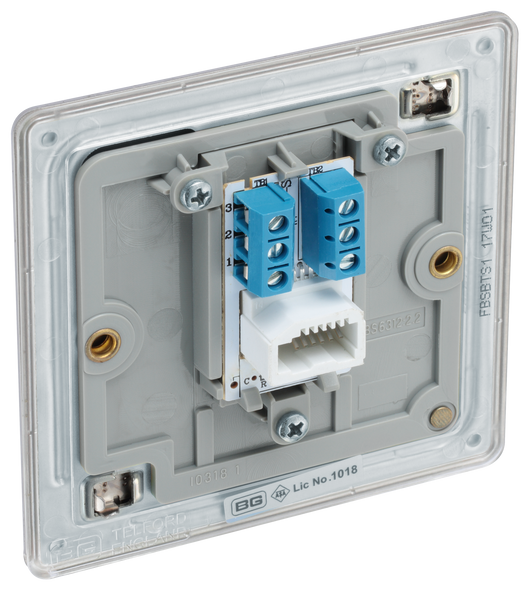 FBSBTS1 Back - is Secondary telephone socket from British General uses a screw terminal connection and should be used for an additional telephone point which feeds from the master telephone socket.