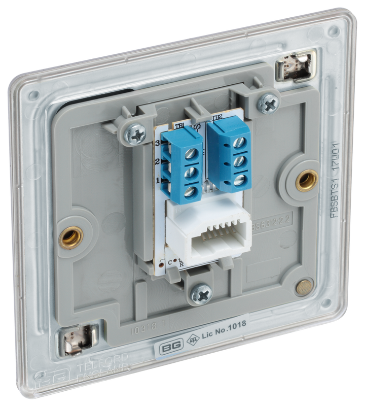 FBSBTS1 Back - is Secondary telephone socket from British General uses a screw terminal connection and should be used for an additional telephone point which feeds from the master telephone socket.