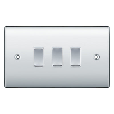 BG Nexus Polished Chrome 3 Gang Intermediate Light Switch Custom Grid Switch by British General (BG-NEXUS-PC-3G-CUSTOM-3x-INT-SWITCH)