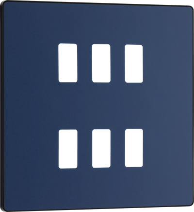 BG RPCDDB6B Evolve Grid Matt Blue 6 Module Square Front Plate - Black Trim