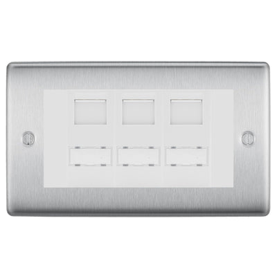 BG Nexus Brushed Steel 3 Gang RJ45 CAT6 Data Socket White Inserts by British General (BG-NBSRJ453C5EW)