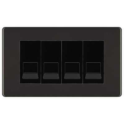 BG Screwless Black Nickel 4 Gang RJ11 Telephone Socket Euro Module - Black Insert by British General (BG-FBNRJ114B)