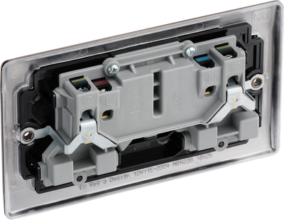 NBN22B Back - This black nickel finish 13A double switched socket from British General has a sleek and slim profile with softly rounded edges and no visible plastic around the switches to add a touch of luxury to your decor.