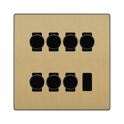 BG Evolve Satin Brass 7 Gang Trailing Edge LED Dimmer Light Switch 2 Way Custom Switch by British General (Evolve-SB-CUSTOM-7GANG-7xDIMMER- 2WAY)