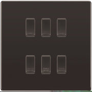 BG Screwless Black Nickel 6 Gang Engraved Custom Labelled Appliance Grid Switch by British General (Nexus-BN-Screwless-6G)