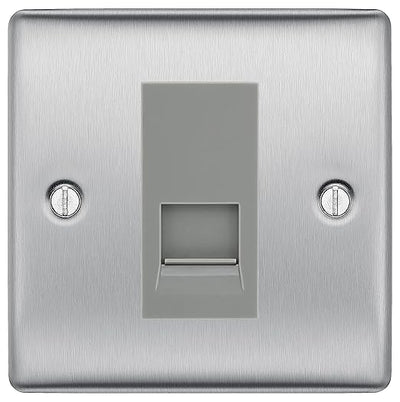 BG Nexus Brushed Steel Single RJ11 Telephone Socket NBSRJ111 - Grey Insert by British General (BG-NBSRJ111G)