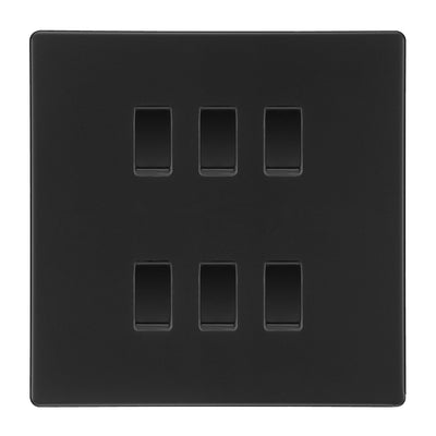 BG Matt Black Screwless 6 Gang 2 Way Custom Grid Light Switch with Back Box Included by British General (BG-SCL-MB-6G-CUSTOM-LIGHT-SWITCH)