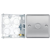 BG Nexus Brushed Steel 200W 2 Way Trailing Edge Single Dimmer Switch NBS81 with 25mm Steel Back Box by British General (BG-NBS81+HGS02)