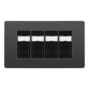 BG Evolve Black Chrome 4 Gang RJ45 Cat6 Data Socket Outlet Black Inserts by British General (BG-PCDBCRJ454B)