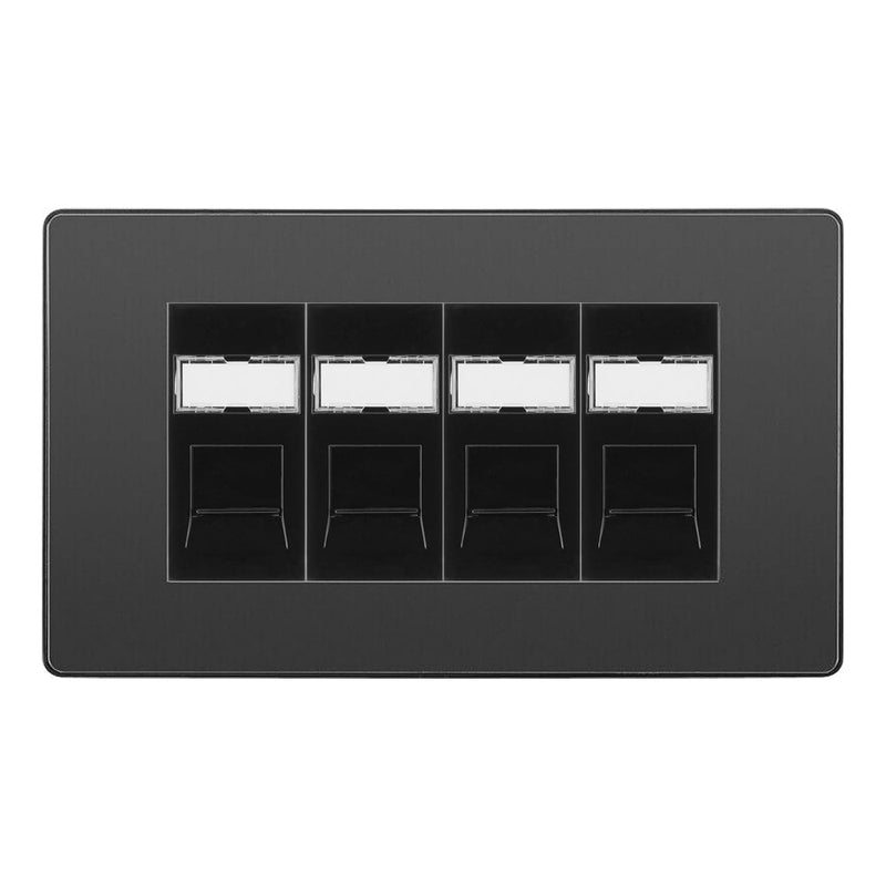 BG Evolve Black Chrome 4 Gang RJ45 Cat6 Data Socket Outlet Black Inserts
