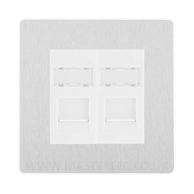 BG Evolve Brushed Steel 2 Gang RJ45 Data Socket PCDBSRJ452W White Inserts by British General (BG-PCDBSRJ452W)
