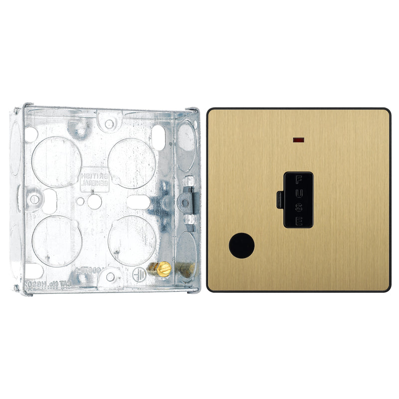 BG Evolve Satin Brass 13A Flex Outlet Neon Unswitched Fused Connection Unit PCDSB54B with 25mm Steel Back Box