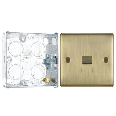 BG Nexus Antique Brass Single Slave Telephone Socket NABBTS1 with 25mm Steel Back Box by British General (BG-NABBTS1+HGS02)