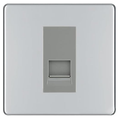 BG Screwless Polished Chrome Single RJ11 Telephone Socket FPCRJ111 - Grey Insert