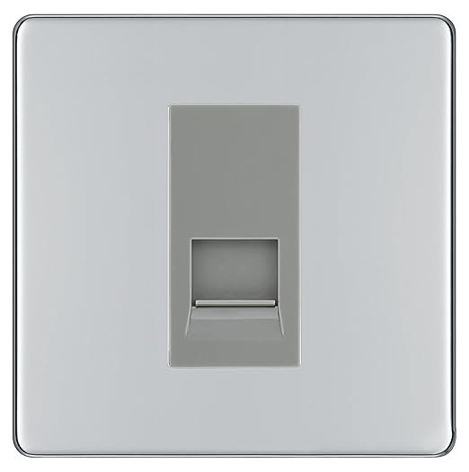 BG Screwless Polished Chrome Single RJ11 Telephone Socket FPCRJ111 - Grey Insert