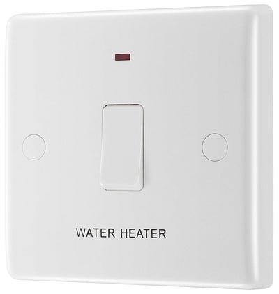 BG 833WH White Round Edge 20A DP Switch marked Water Heater + Neon + Cable Outlet by British General (BG-833WH)