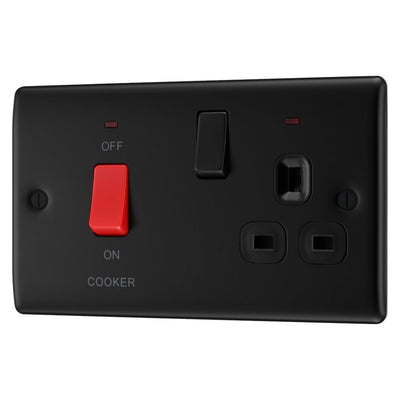 BG Nexus Matt Black 45A Switched Socket and Cooker Control Unit NFB70B with 35mm Steel Back Box