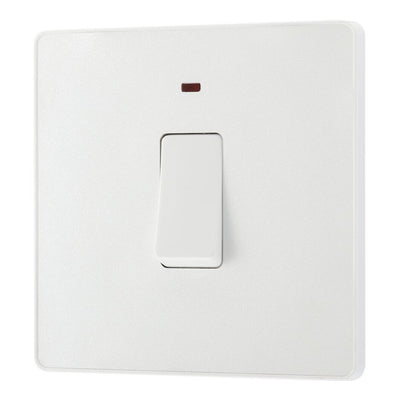 BG Evolve Pearlescent White 20A Double Pole Switch with Neon PCDCL31W and 35mm Steel Back Box