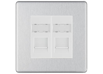 BG Screwless Brushed Steel 2 Gang RJ45 Data Socket FBSRJ452W White Inserts by British General (BG-FBSRJ452W)