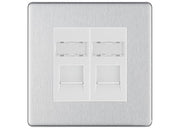 BG Screwless Brushed Steel 2 Gang RJ45 Data Socket FBSRJ452W White Inserts by British General (BG-FBSRJ452W)