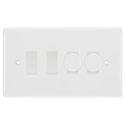 BG White 4 Gang Light Switch 2x Trailing Edge LED Dimmer 2x 2 Way Custom Switch by British General (BG-NEXUS-WM-4G-CUSTOM-2xDIMMER-2x 2WAY)