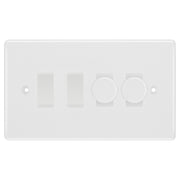BG White 4 Gang Light Switch 2x Trailing Edge LED Dimmer 2x 2 Way Custom Switch by British General (BG-NEXUS-WM-4G-CUSTOM-2xDIMMER-2x 2WAY)