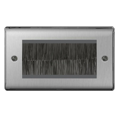 BG Brushed Steel Satin Double 4 Gang Brush Cable Entry Wall Plate Black by British General (BG-NBSEMR4+EMFO-1)