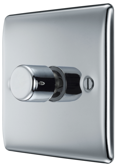 BG NPC81 Nexus Metal Polished Chrome 1 Gang 200W 2 Way Trailing Edge Push Type Dimmer Switch
