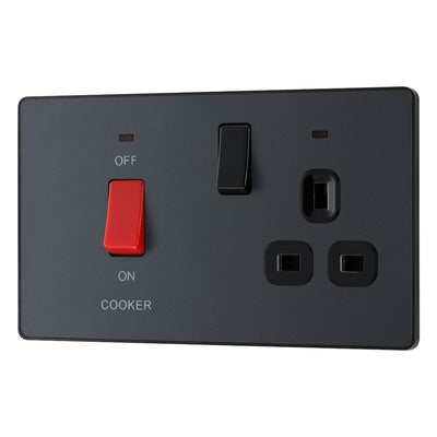 BG Evolve Matt Grey 45A Switch 13A Switched Socket Cooker Control Unit PCDMG70B with 35mm Steel Back Box