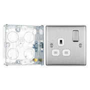 BG Nexus Metal Brushed Steel 13A Single Socket NBS21W with 25mm Steel Back Box by British General (BG-NBS21W+HGS02)