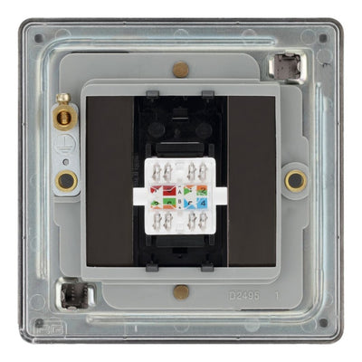 BG Screwless Black Nickel RJ45 Single Data Outlet Socket FBNRJ451 with 25mm Steel Back Box