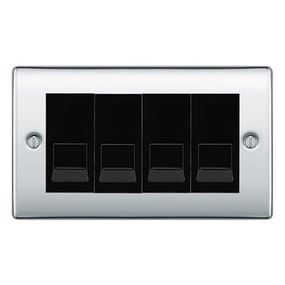 BG Nexus Polished Chrome 4 Gang RJ11 Telephone Socket Euro Module - Black Insert by British General (BG-NPCRJ114B)