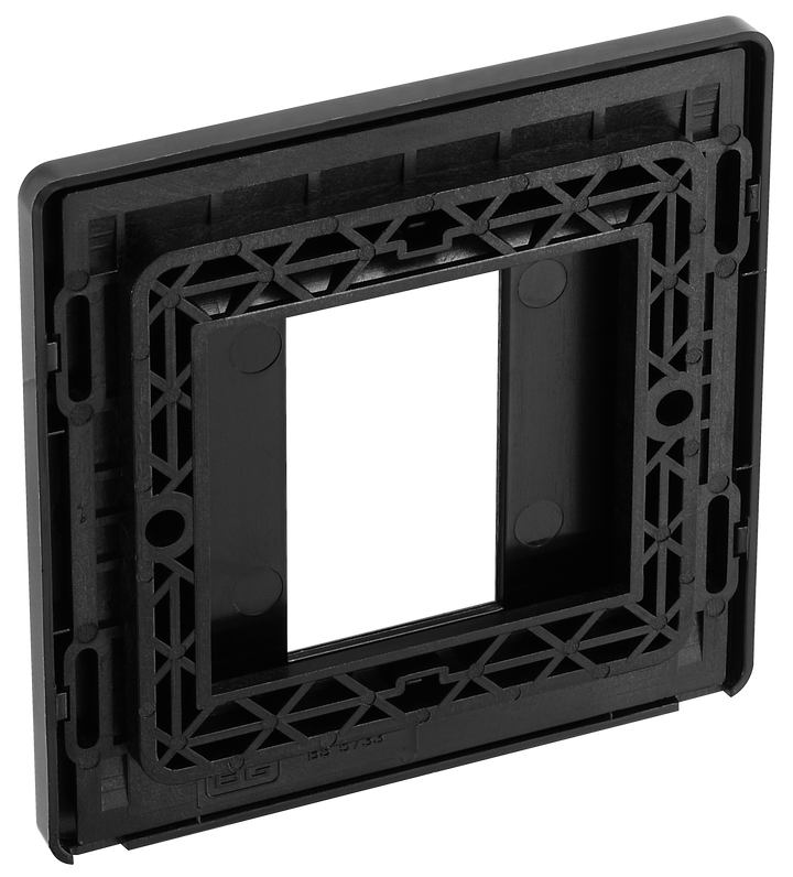 PCDSBEMS1B Back - The Euro Module range from British General combines plates and interchangeable modules so you can configure your own bespoke switches and sockets. This Evolve Satin Brass plate aperture can accommodate one 25mm wide module, and has a low profile screwless flat plate that clips on and off, making it ideal for modern interiors.