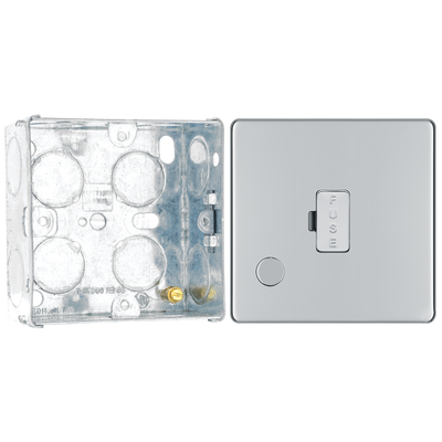 BG Screwless Polished Chrome 13A Unswitched Spur + Cable Outlet FPC55 with 35mm Steel Back Box