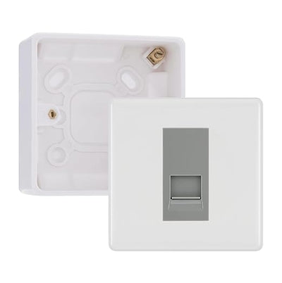 BG White Moulded Single RJ11 Telephone Socket Euro Module with 32mm Back Box - Grey Insert by British General (BG-EMRJ11G-1G-32)