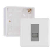 BG White Moulded Single RJ11 Telephone Socket Euro Module with 32mm Back Box - Grey Insert by British General (BG-EMRJ11G-1G-32)