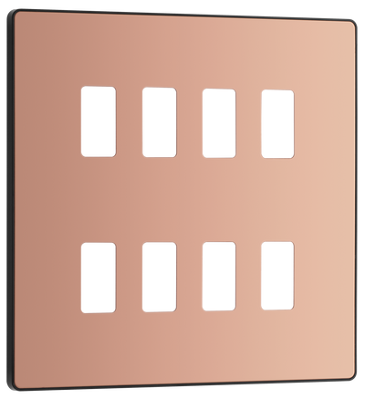 BG RPCDCP8B Evolve Grid Polished Copper 8 Module Square Front Plate - Black Trim
