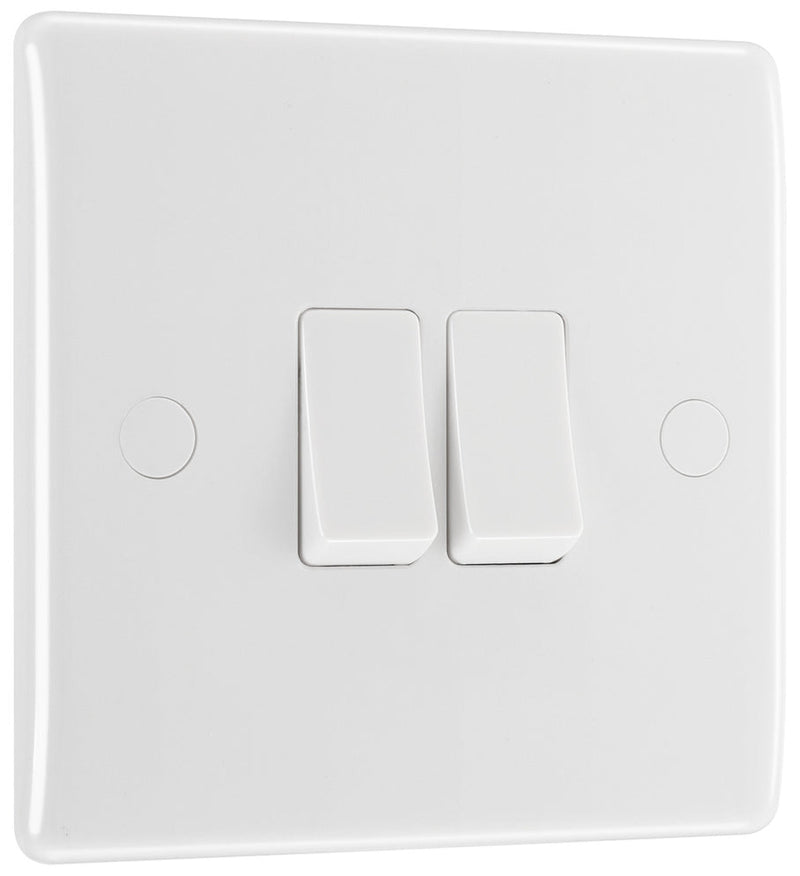 BG 842 Moulded Round Edge | White | 2 Gang 10AX 2 Way Plate Switch