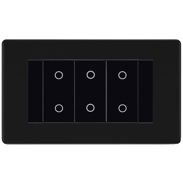 BG Nexus Screwless Matt Black Triple Secondary Touch Dimmer Switch Black Inserts